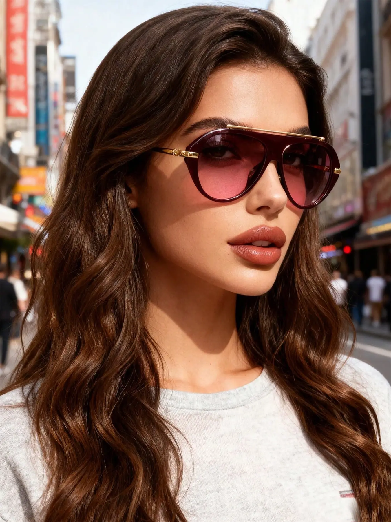 Luxury Women's Customizable Trendy Casual Sunglasses, Large Frame Fashion Eyewear, Outdoor Travel Street Style Accessories, Beach Retro Casual Wear