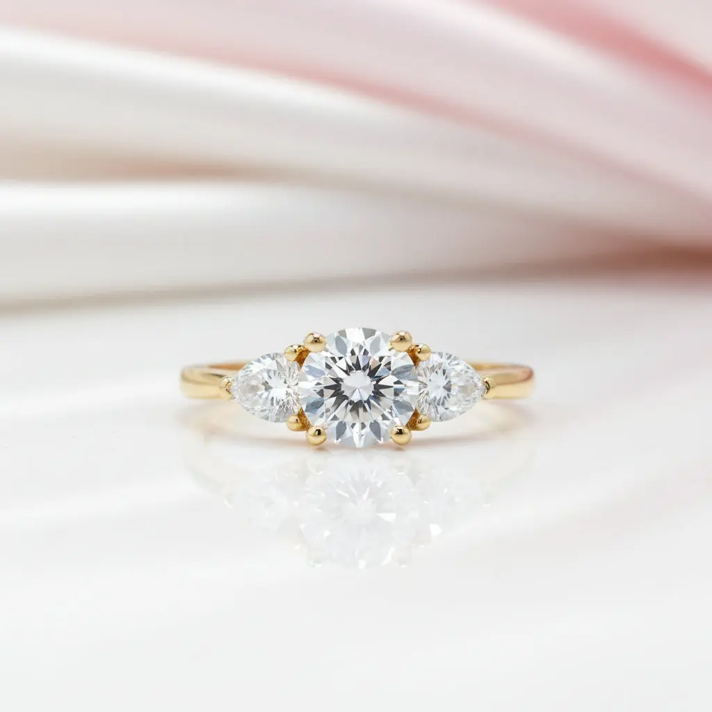 10k Solid Gold Three Stone Diamond Option Engagement Ring