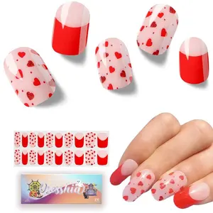 Semi Cured Gel Nail Strips, 20 pcs Nail Wraps, Glaze Stickers, Salon Quality French Manicure, Full Decal Gel Polish Strips, Long Lasting SCG, Easy on, UV Required (Beating Heart)