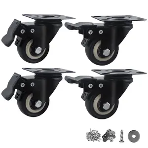2 Inch Caster Wheels,Set of 4 Heavy Duty Casters,with Brake,No Noise Locking Polyurethane (PU) Wheels, for Furniture and Workbench Load 800lbs