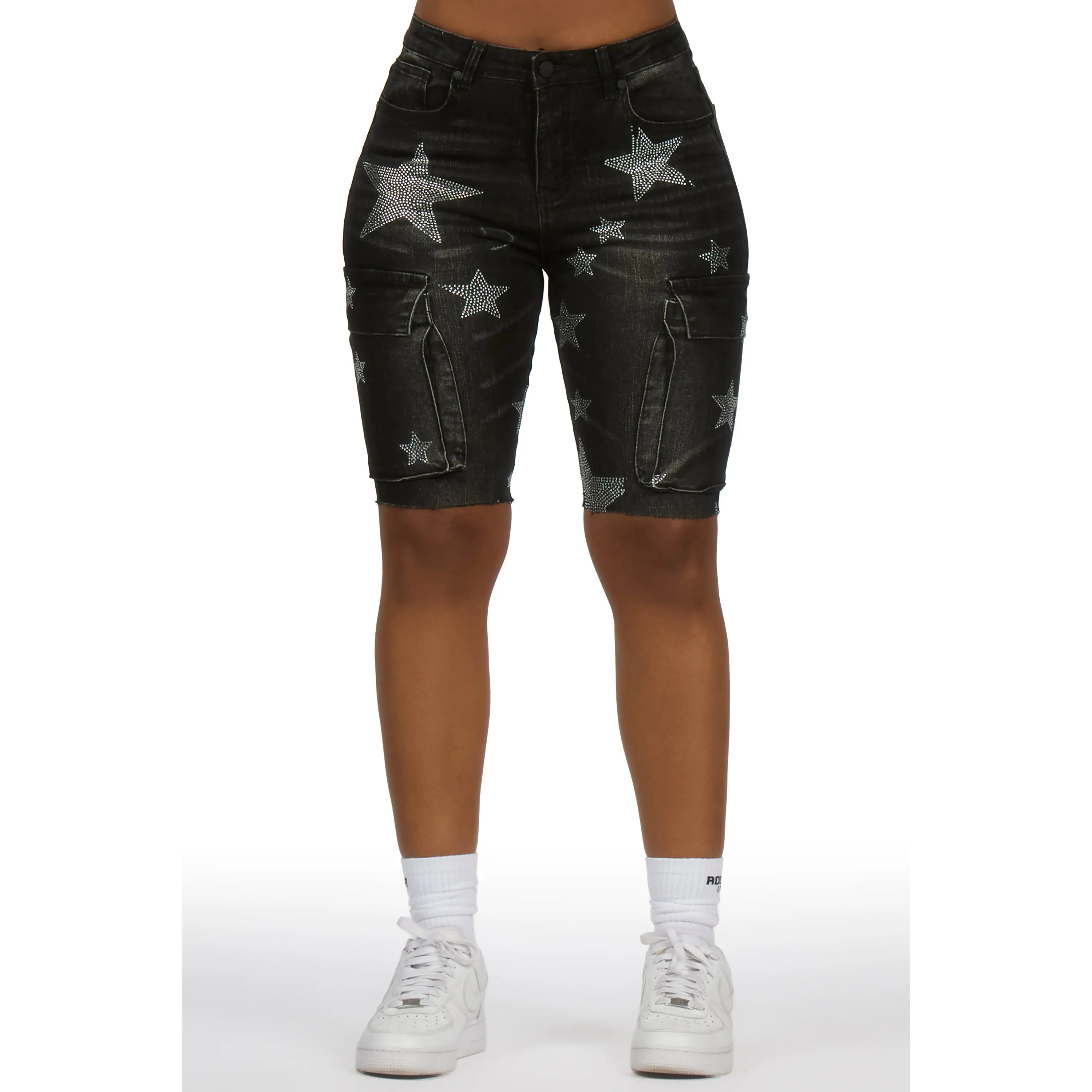 Jaquantae Black Rhinestone Bermuda Short