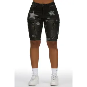 Jaquantae Black Rhinestone Bermuda Short