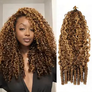 OQ HAIR Highlight 4/27 Burmese Curly Crochet Human Hair 50g Pre-separated Feather Honey Blonde Crochet Human Hair Invisible Miracle Knots Hair