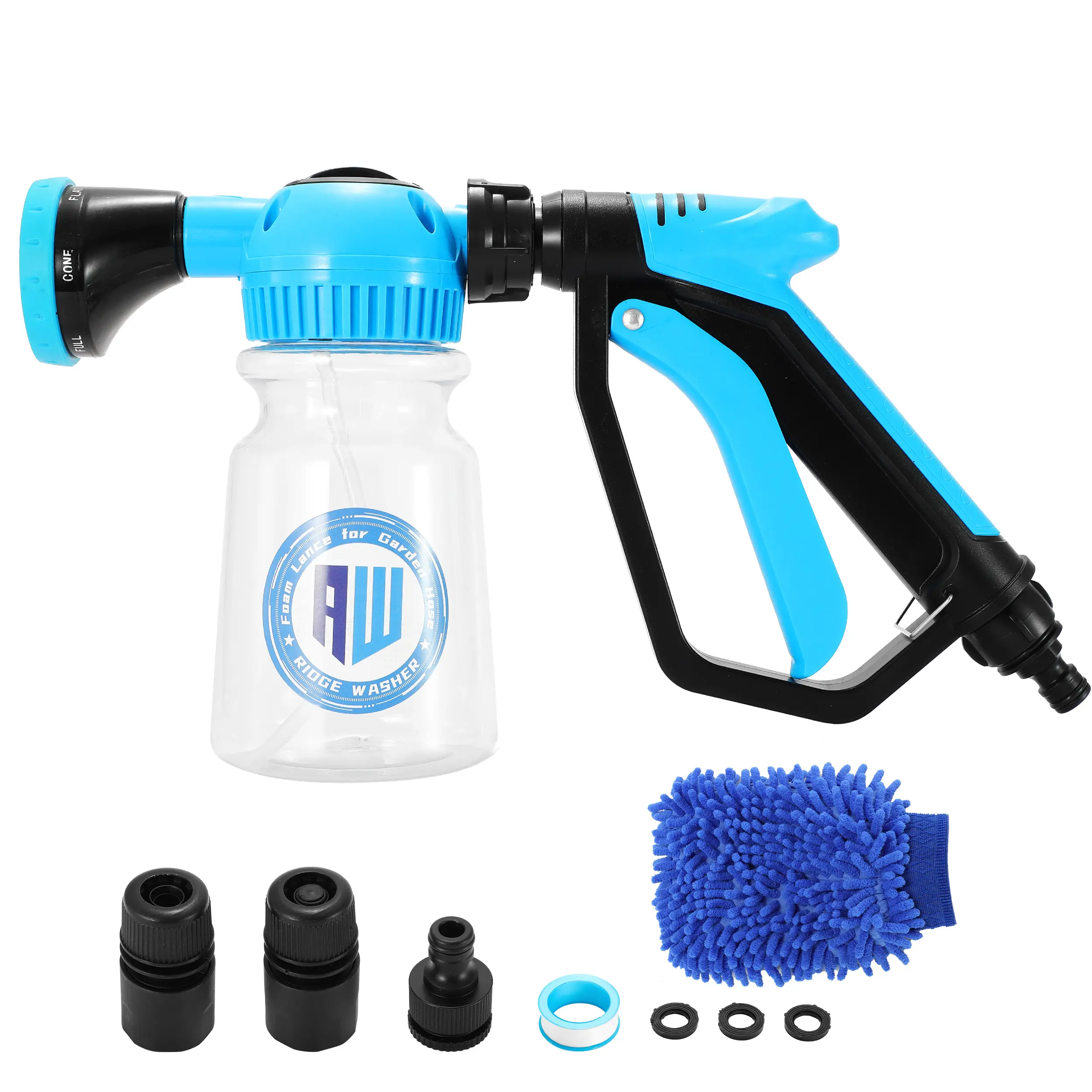 【2026 Upgraded】RIDGE WASHER 6 in 1 Car Wash Foam Spray Lance with Microfiber Wash Mit,with Adjustable Water Pressure & Soap Ratio Dial,Attaches to Any Garden Hose,No Need Pressure Washer, Car Wash Accessory