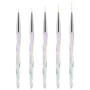 Nail Art Liner Brushes, Fine Line Nail Brush 7/9/11/15/20mm Thin Detail Precision Drawing Brushes for Gel Nail Polish