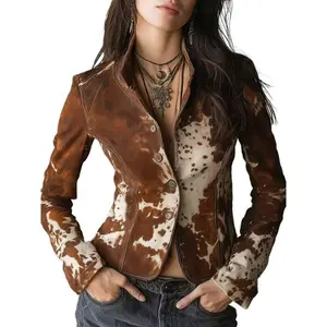 2025 New Retro Western Denim Style Lapel Single-Breasted Slim Fit Printed Jacket, Women’s Unique Casual Jacket/Small Coat, Slim Fit Fashionable Multifunctional Top GARMENTARY