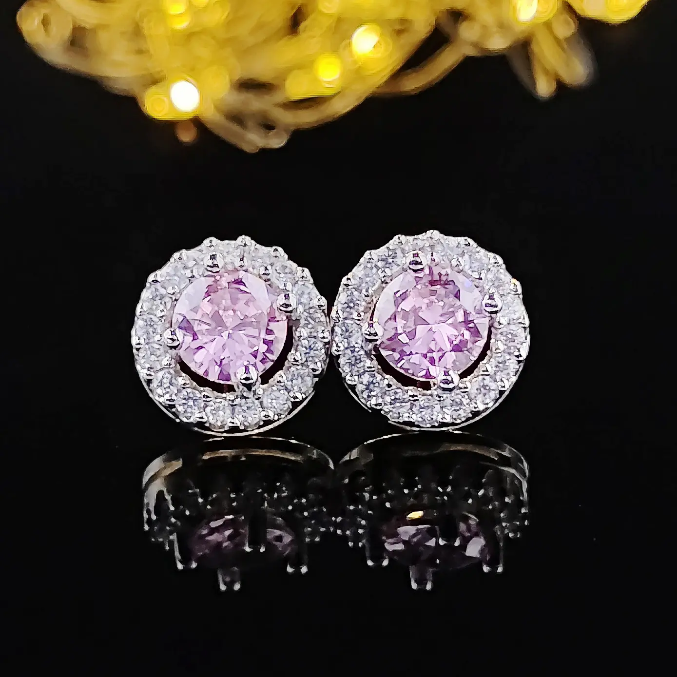 Pink CZ Stud Earrings for Women | Princess Cut Crystal Earrings | Elegant Jewelry Gift