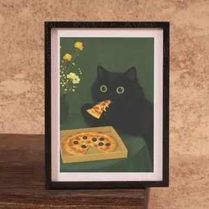1PC Cute Cat Eating Pizza Magnetic Picture Frame Fridge Magnet, Mini Art Frame Magnets, Photo Magnets, Refrigerator Decorating Magnet, Creative Kitchen Refrigerator Decoration, Home Gift Decor