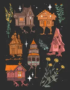 Baba Yaga Houses Art Print (Dark Version) Matte Paper Decorative Wall Artwork for Room Ornaments & Plants