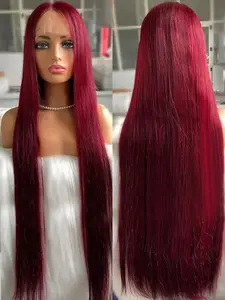 30 32 34 Inch 99J Burgundy Colored 13x4 Lace Front Wig Red Bone Straight 13x6 HD Transparent Lace Frontal Human Hair Wigs