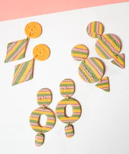 Sweet Melon Clay Earrings Lightweight Abstract Tropical Stripe Statement Earrings for Women Polymer Clay Water-Resistant Trendy Accessory