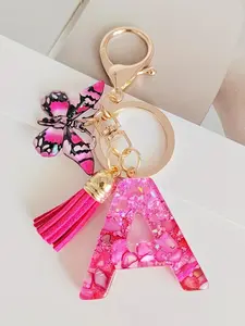 Cute Initial Keychain with Fringe Butterfly Pendant, Sequin Letter Design for Women & Girls, Fashionable Alloy Keychain, Trendy Cute Keychain, Perfect Accessory for Purse Backpack, Keychain for Bags