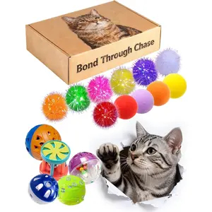 25  Toys Balls Set Indoor Kitten Safe Colorful Plush & Bell Balls for Play Chase Hunt Interactive Entertainment (1.5'' - 2.2'')
