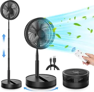 LIPETY Portable Foldable Rechargeable Oscillating Fan - 8" Battery Operated USB C Small Fan Remote, Quiet Table Desk Fan Folding Standing Pedestal Fans for Bedroom Rome Office Camping Travel
