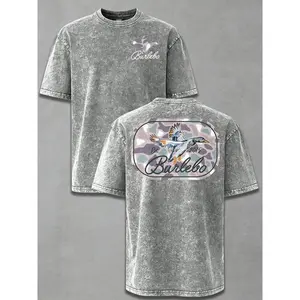 Burleb Camo Duck Est 2015 Hunting Wash Cotton Vintage Distressed Oversized Graphic Tee Men's Short Sleeve Pure Cotton T-Shirt Loose Fit, Retro Outdoor Streetwear Vintage Casual Hunting Aesthetic Baggy 100% Cotton Pullover Gift