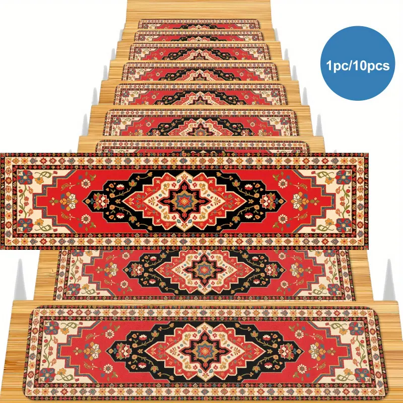 15pcs Bohemian Style Pattern Stair Mat, Non-Slip Carpet Tread, Fashionable Print Element Design, Soft And Thickened, Easy to Clean, Perfect for Wooden Steps, Stairs, Apartments, Hotels And Staircase Decoration, Birthday Gifts