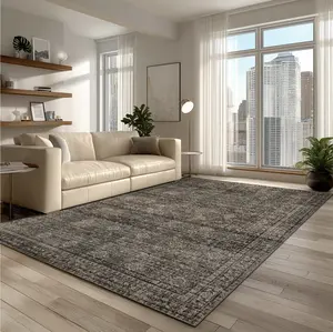 TheRUGVerse CozySeason Brown Washable Non-Slip Area Rug Soft Faux Wool Low Pile Mat for Living Room Bedroom Entryway Kitchen Corridor Bohemian Style Kid & Pet Friendly Non-Shedding Surface Sturdy Edge Non-Slip Backing