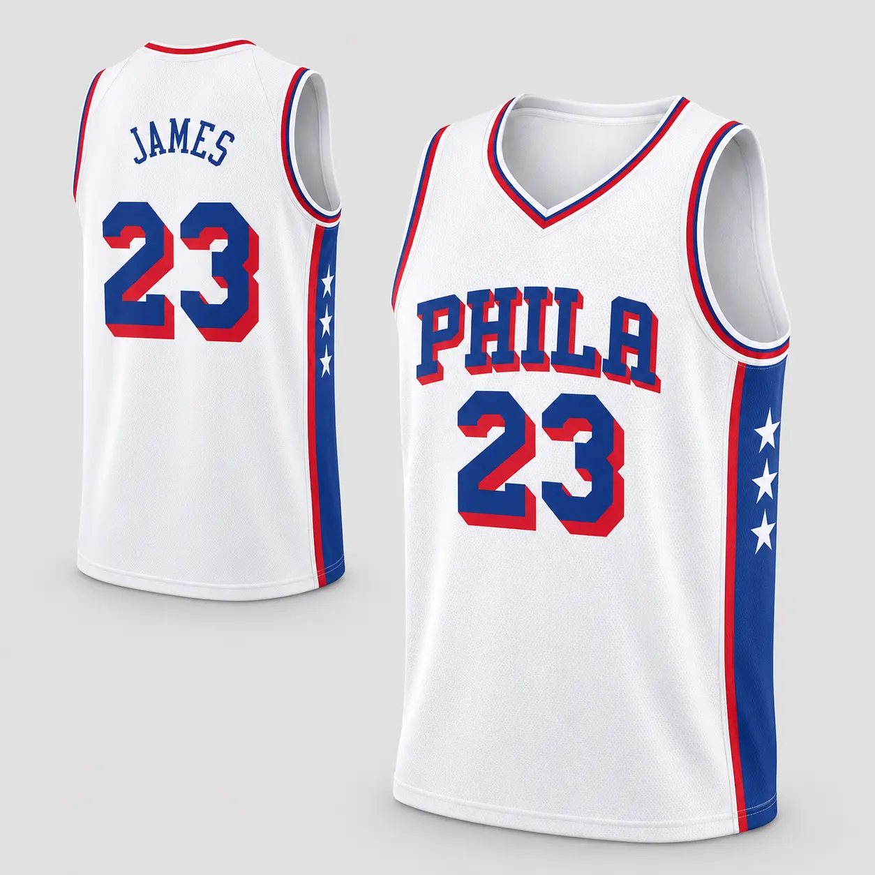 Unisex Basketball #23 James Philadelphia Team Swingman Jersey - Icon Edition - Royal White shirt