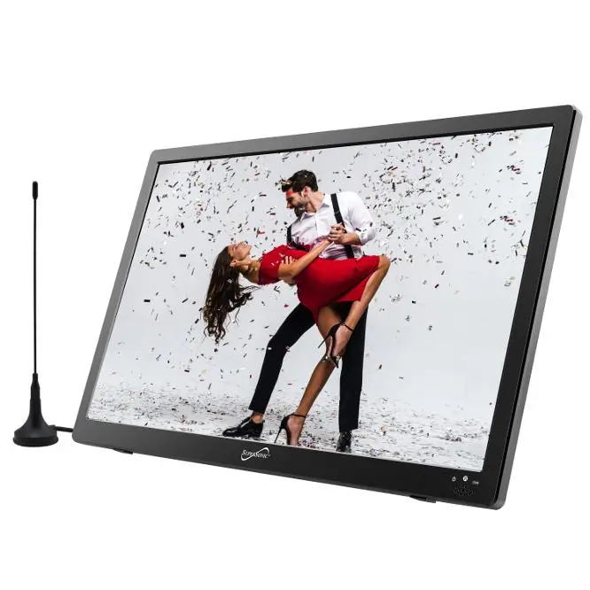Supersonic SC-2816 16in Portable LED TV - 15w, 500cd/m², Lithium Rechargeable Battery, Rotary Rod Antenna, HDMI, USB-A, SD Inputs, AC-DC Powered, External Media Compatible, Audio Out (Mini Jack), Home or On-the-Go Use, On Screen Display