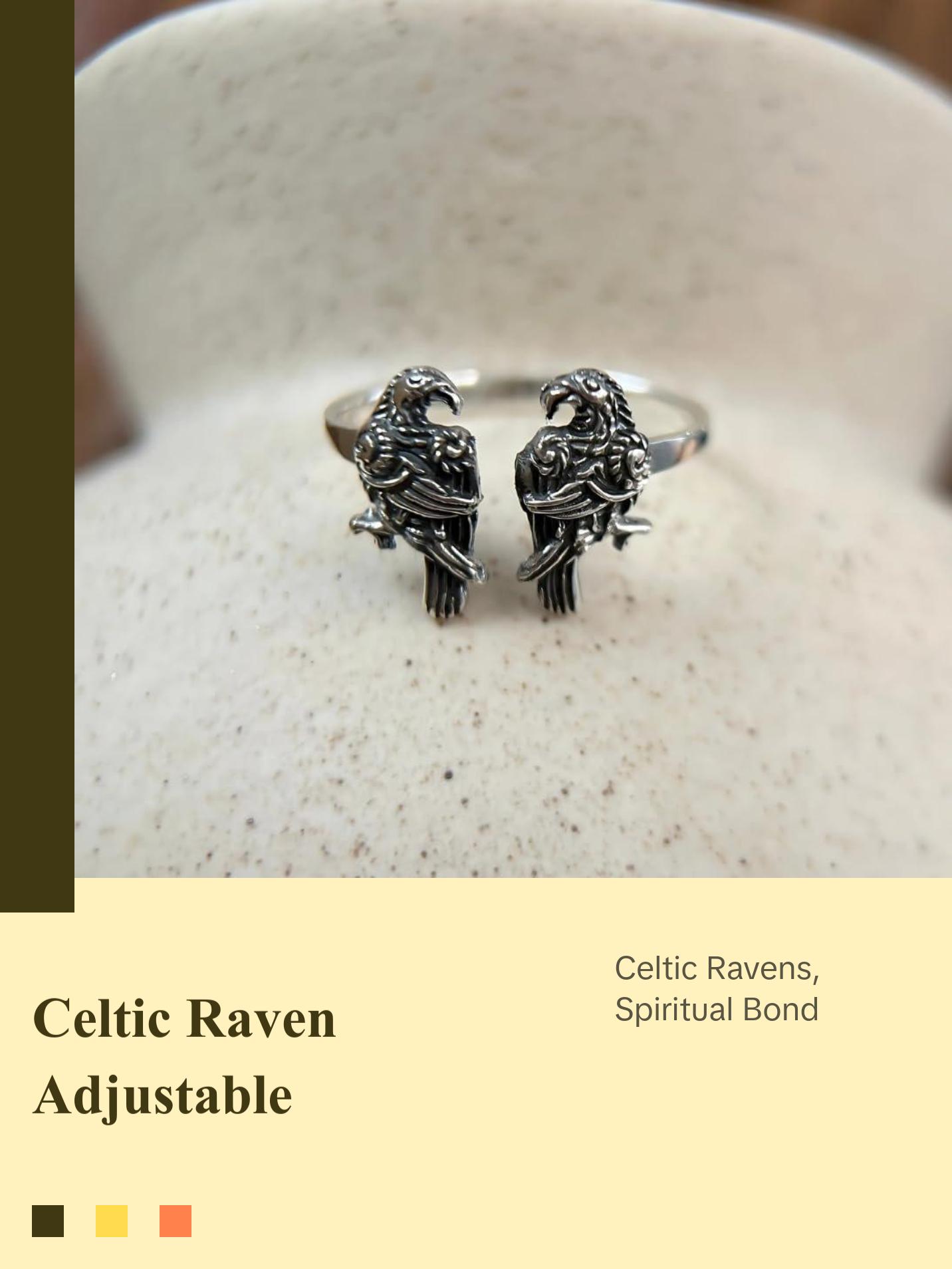 925 Sterling Silver Adjustable Raven Ring – Celtic Patterns & Wiccan Symbolism