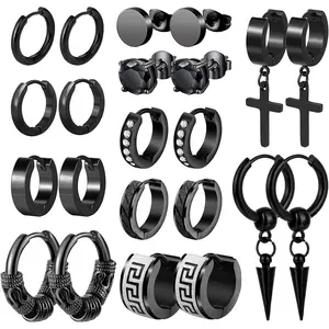 Men Earrings,  11 Pairs Stainless Steel Small Hoop Earrings  Dangle Earrings Set, Fashion Huggie Earrings   for Party Birthday