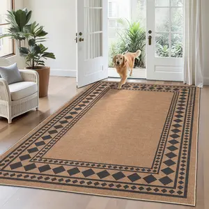 Modern Border Rug Large Bedroom Rug Short Pile Non-slip Rug Ultra-thin Foldable Interior Decoration Rug Washable Area Rug for Apartment Farmhouse Office