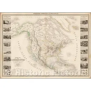 Map of North America 1860 - Historical Geologic Map Print