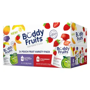 Buddy Fruits Pure Blended Snack To Go Variety, Multifruit  Strawberry Applesauce 3.2oz (24) |     100% Real |     No Sugar, Non GMO, Vegan, Gluten Free, No Preservatives, BPA Free, Certified Kosher