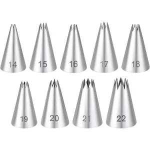 Stainless Steel  Piping Tips Set, 9 count   Tube Frosting Nozzle Kit Open Stars Piping Tips Set Pastry Decorating Tip For Cupcakes Cookies Cakes (Small Size)