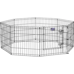 Foldable Metal Dog Exercise Pen / Pet Playpen, Black w/ door, 24'W x 24'H