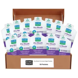 SmartMouth Dry Mouth Zinc Activated Mouthwash Single Packs - Travel-Friendly Mouthwash Packets for Immediate Relief - Eliminates Bad Breath & Odors - Alcohol & Sugar-Free - Soothing Mint - 50 Count
