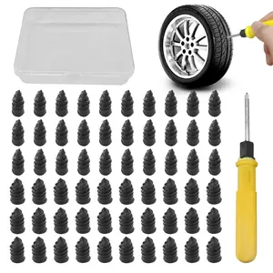 60pcs Tire Plugs Kit with 30S+30L Rubber Nails Self-Service Vacuum Tyre Screws Double-ended Screwdriver for Car Motorcycle Truck Tractor ATV Quick Puncture Repair Tools