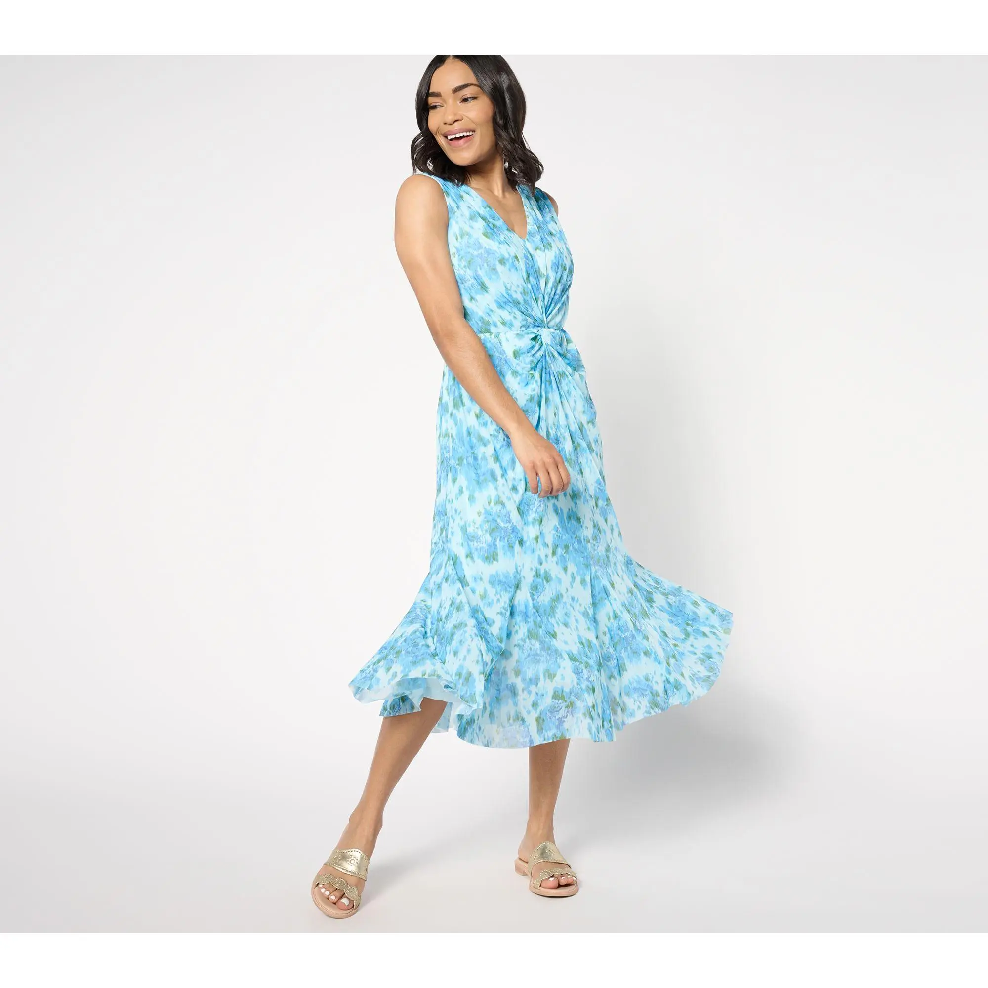 Isaac Mizrahi Live! Tall Always Isaac Twist Front Mesh Midi Dress