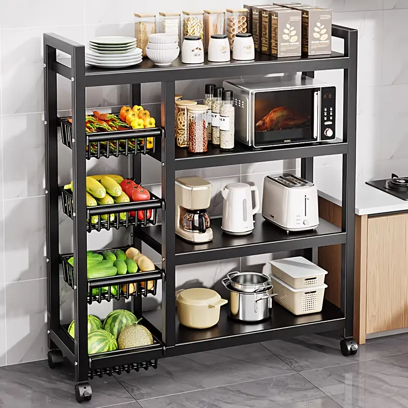 4-Layer Heavy-Duty Carbon Steel Non-Foldable Storage Rack - Black Divided Organizer, 25kg Capacity Unit for Kitchen, Garage Organization, Dorm Finds, Layered Shelf Shelving & Storage