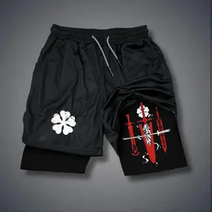 Black Clover Double-Layer Sports Shorts Graphic Shorts Black Shorts Camo Shorts Streetwear Shorts Men Outfits Men Short Shorts Vacation Outfits Shorts, Athleisure Casual Shorts, Athletic Bottoms