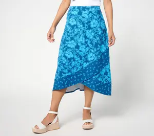 Isaac Mizrahi Live! Regular A-La-Modal Printed Faux Wrap Midi Skirt