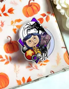 Spooky Coraline & Black Cat Phone Grip – Cute E-Reader Holder for Fans of the Magical World