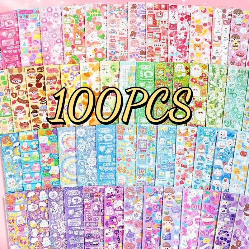 100pcs/200pcs Cartoon Sticker Pack, Stickers Kit, Various Decorative Paper Stickers, Decoration Sticker, for Scrapbooks, Scrapbooking, Journals, DIY Crafts, Stationery, Back-To-School Supplies