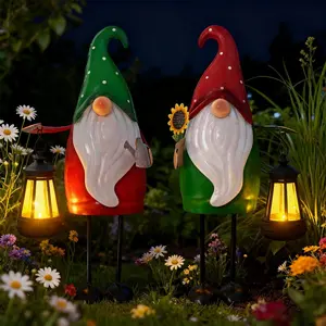2 PCS Metal Outdoor Gnome Statue With Solar Lights Garden Decoration For Christmas Festivals Winter Weddings Family Gatherings