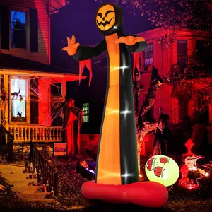 12 Feet Inflatable Grim Reaper Ghost with Built-In LED Lights and Scary Skull