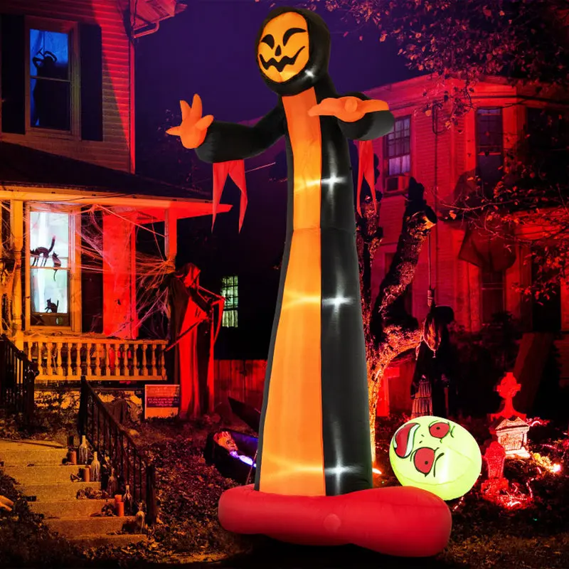 12 Feet Inflatable Grim Reaper Ghost with Built-In LED Lights and Scary Skull
