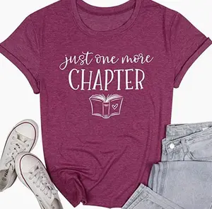 Just One More Chapter T-Shirt Women Cute Book Lover Gift Tee Tops Funny Reading Shirt Tops Teacher Short Sleeve Tees