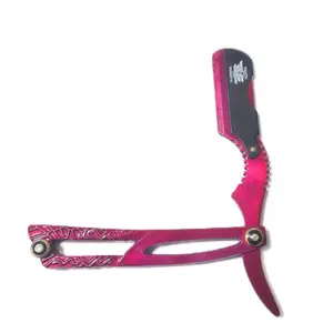 Heavy Duty Shaving Beard Folding Razor Stainless Steel Straight Edge Men’s Shaver Cut-Throat Mustache Razor Pink and Black