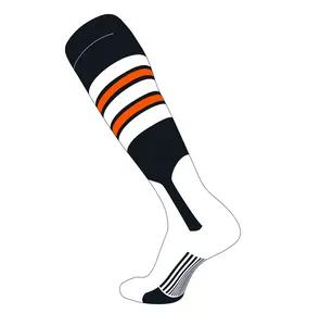 TCK Elite Baseball Knee High Stirrup Socks (F, 7in) Black, White, Orange