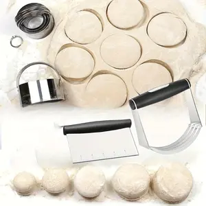 4 Pcs Stainless Steel Biscuit Cutter Set,Including Flour Duster,Pastry Scraper and Dough Blender,Sturdy & Long-Lasting with Ergonomic Rubber Grip,Professional Baking Dough Tools,Kitchen Accessories Bakeware Utensils gadgets