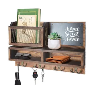 Key Holder for Wall, Mail Organizer Wall Mount with Key Hooks and Wallet Holder, Sunglasses Storage and Dog Leash Holder, Wall Decorative with 4 Double Hooks and Chalkboard