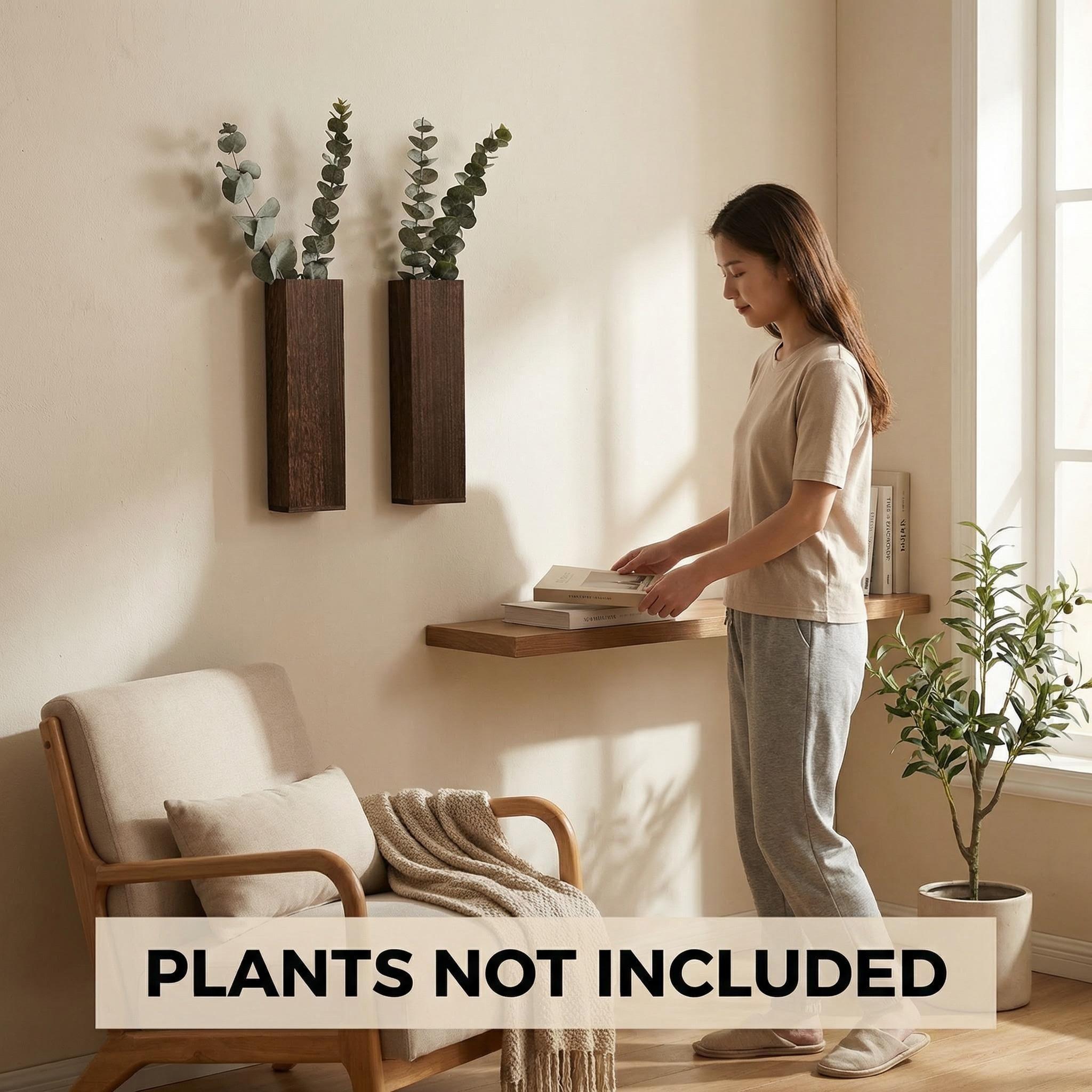 2 Pcs Wooden Wall Vase, Boho Wall Decor Planter for Dried Flowers, PLANTS NOT INCLUDED