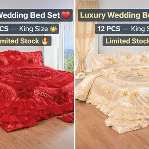 1 Bed Set 12 PCS King Size Limited Stock Red & Beige Ruffled Design