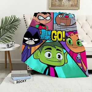 Teen Titans Go Cartoon Blanket Ultra Soft Plush Flannel Cozy Warm Bedroom Couch Sofa Living Room Office Nap Throw Rug Decor Birthday Gift Christmas Gift for Fans Kids Teens Boys Girls Superhero Style
