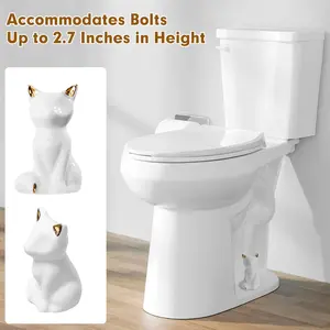 2 Pack Toilet Bolt Covers Decorative Lovely Cat Toilet BoltsScrew Cover Caps, White Ceramic Floor Bowl Knob CapsFashion Fun Animal Shape Bathroom Accessories to PreventBolts Rusting